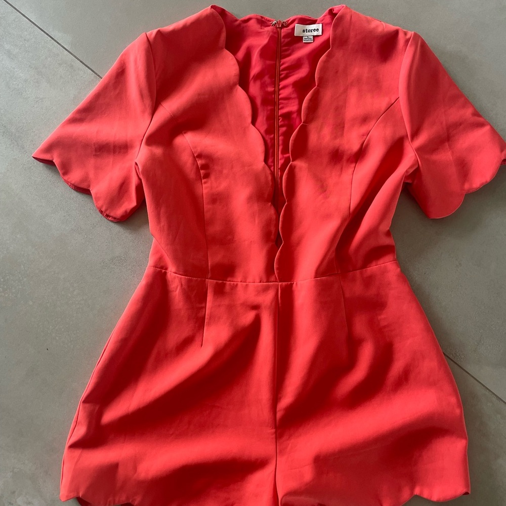 Red Scalloped Short Sleeve Romper